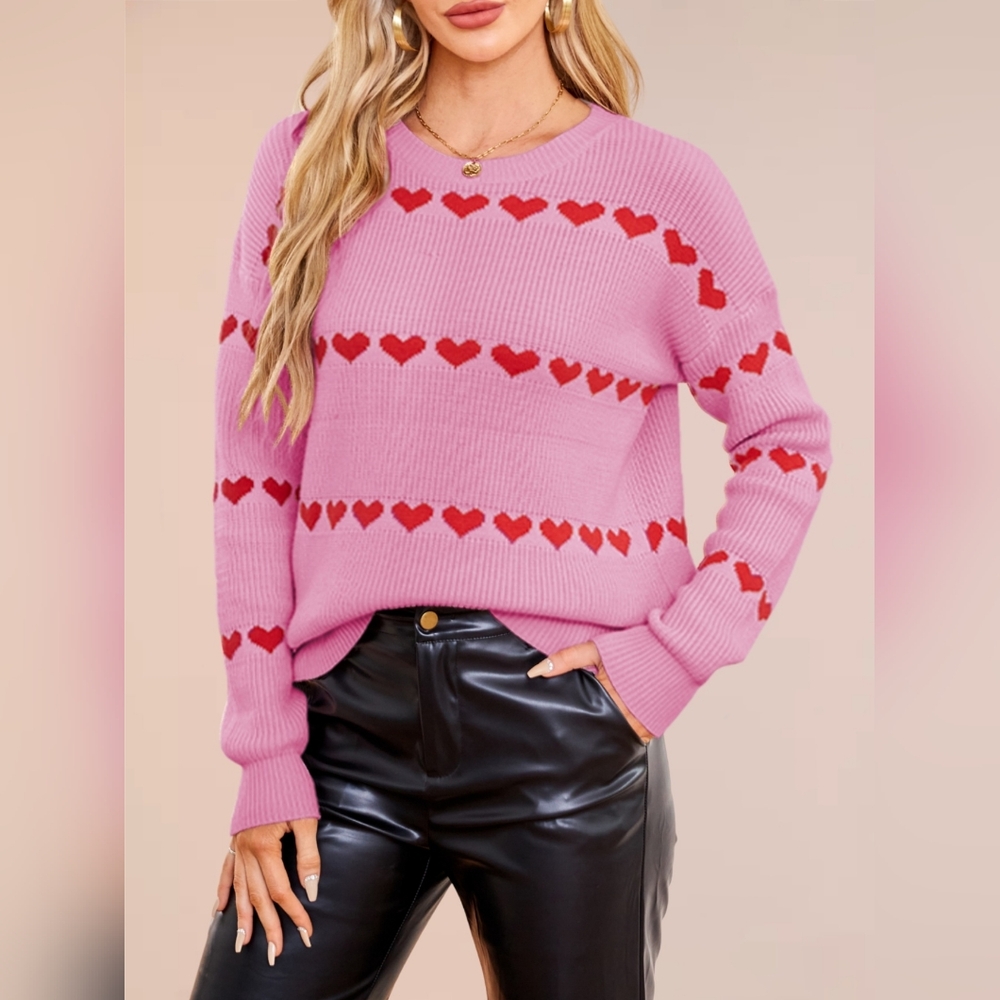 Pink Heart Ribbed Pattern Sweater - Picture 5 of 9